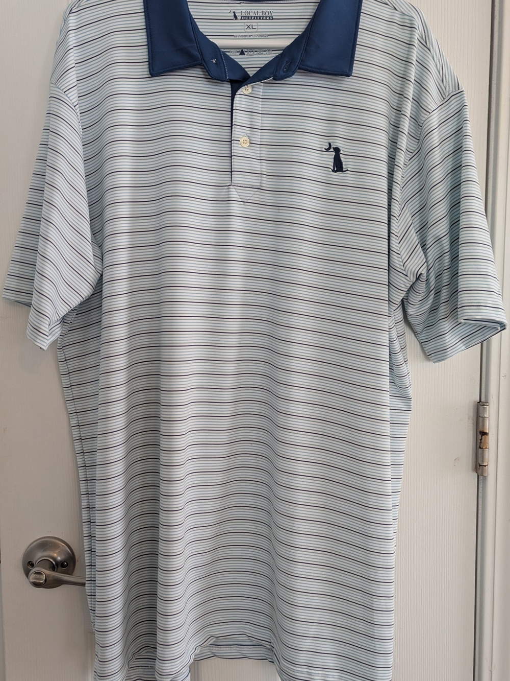 Local Boy Outfitters Light Blue Striped Polo with Navy Collar